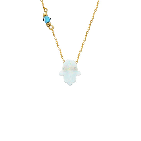 Fatimas Hand Opal kette mit Nazar White (7054118223917)